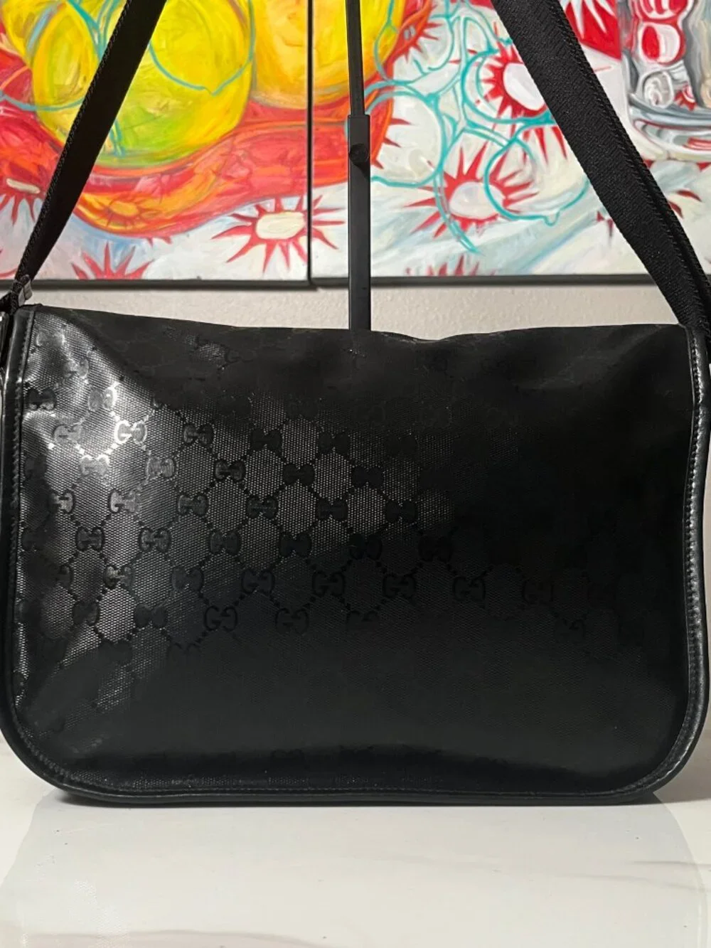 Gucci GG Imprime Monogram Double Buckle Flap Messenger Bag